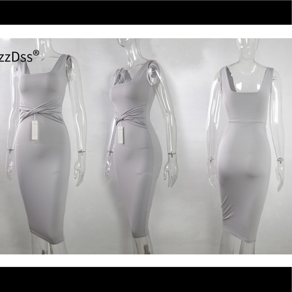 Summer Sexy Sleeveless Body-con Midi Dress Gray - Picture 4 of 4